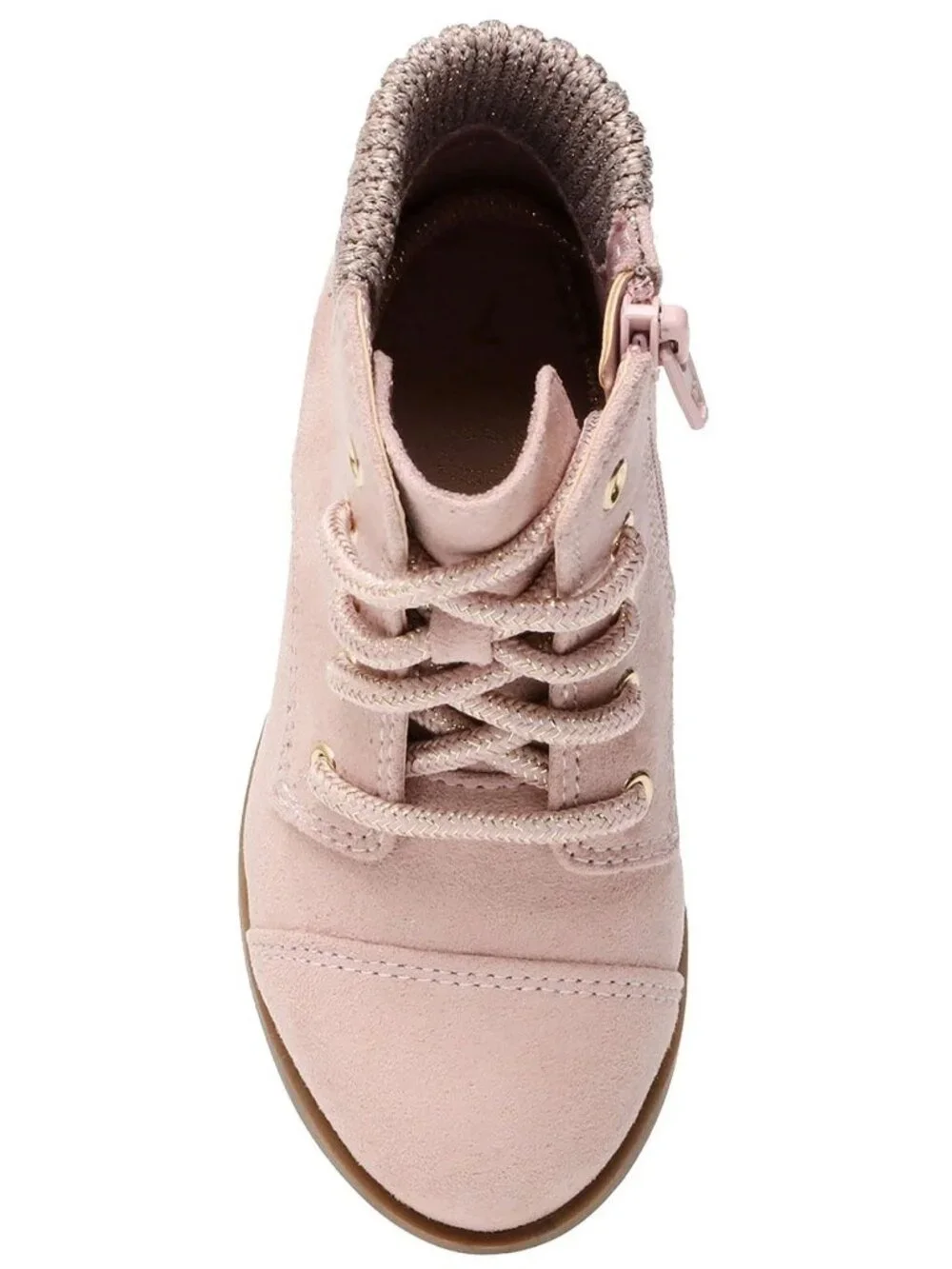 Wonder Nation Girls Size 3 Booties Lace-Up Pink Knitted Cuff Gold Accents